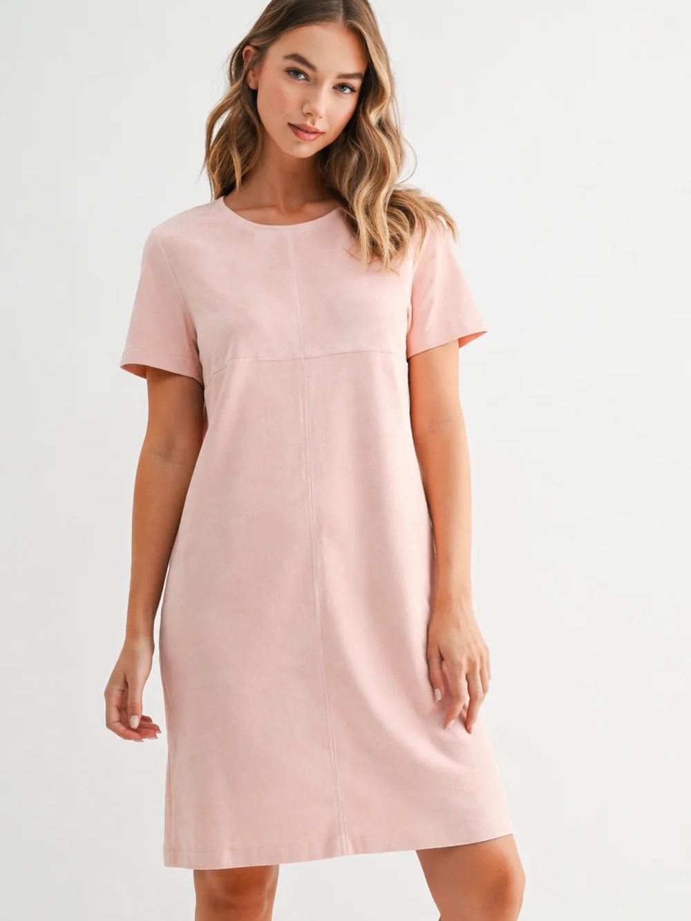 JOH Audrey Suede Round Neck Dress in Grey/Beige